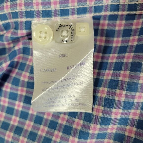 Jeremy Argyle NYC Blue and Pink Plaid Button‎ Down Long Sleeve Shirt Size XXL - Picture 8 of 8
